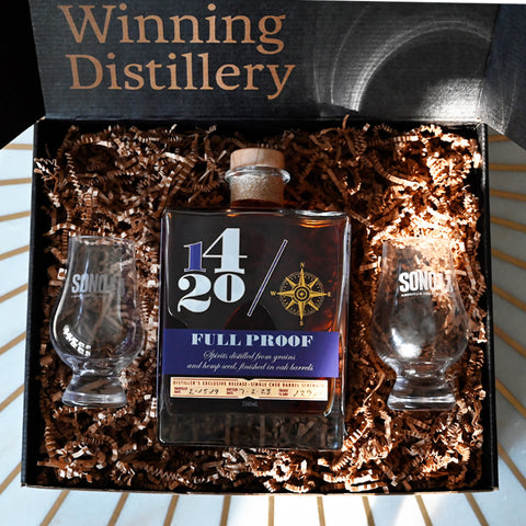1420 Luxury Bourbon Box - Full Proof Bourbon + 2 Glencairn glasses